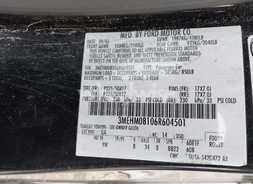 Photo 9 of 2006 Mercury Milan V6 PREMIER (VIN 3MEHM08106R604501)