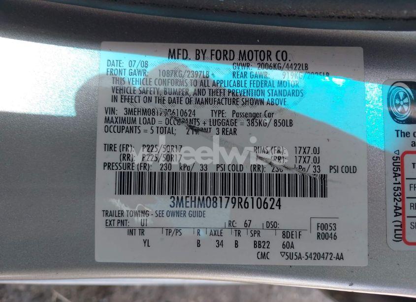 Photo 9 of 2009 Mercury Milan V6 PREMIER (VIN 3MEHM08179R610624)