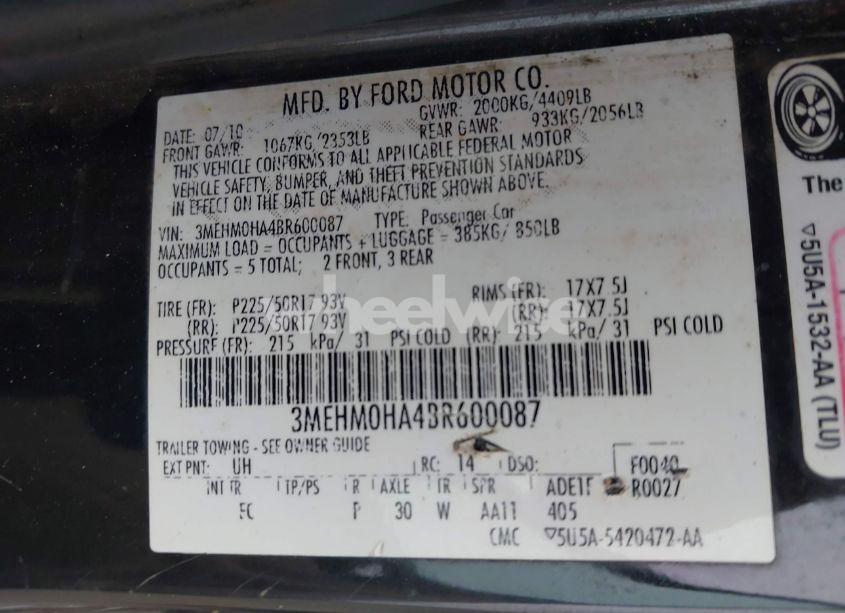 Photo 9 of 2011 Mercury Milan N/A (VIN 3MEHM0HA4BR600087)