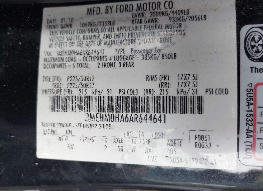 Photo 9 of 2010 Mercury Milan (VIN 3MEHM0HA6AR644641)