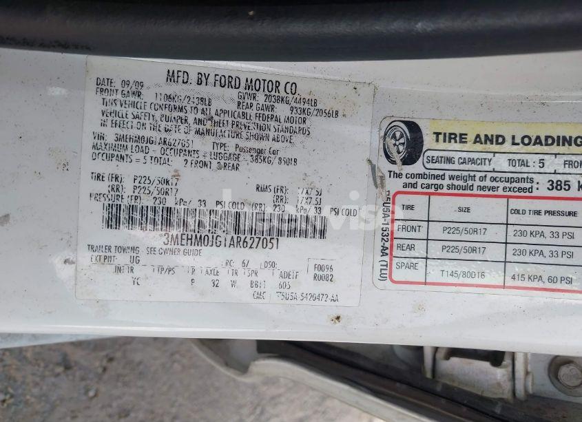 Photo 9 of 2010 Mercury Milan PREMIER (VIN 3MEHM0JG1AR627051)