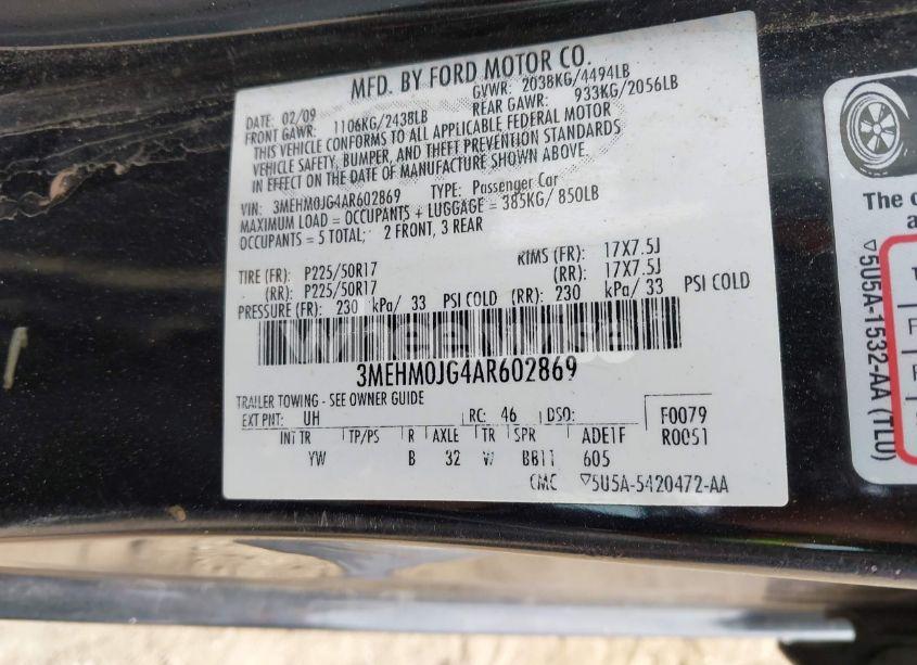 Photo 9 of 2010 Mercury Milan PREMIER (VIN 3MEHM0JG4AR602869)