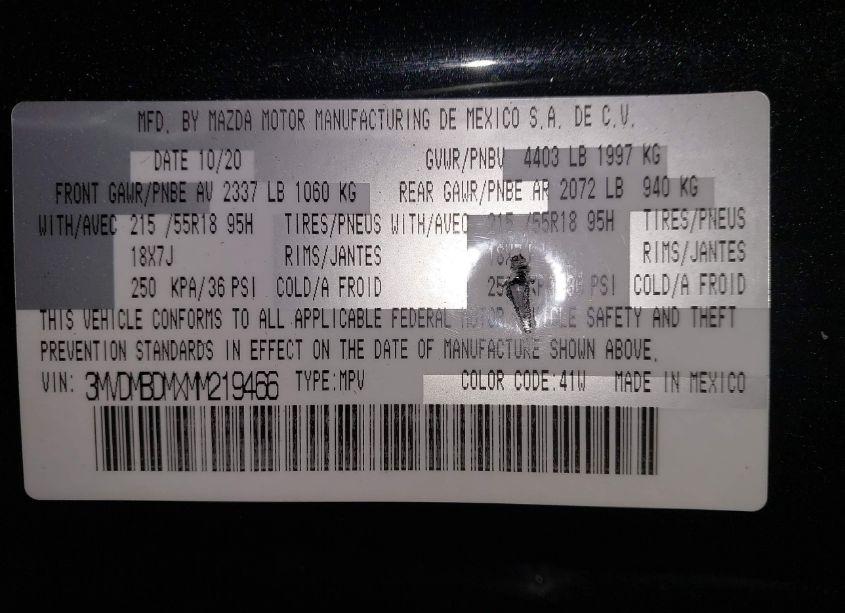 Photo 9 of 2021 Mazda Cx-30 PREMIUM (VIN 3MVDMBDMXMM219466)