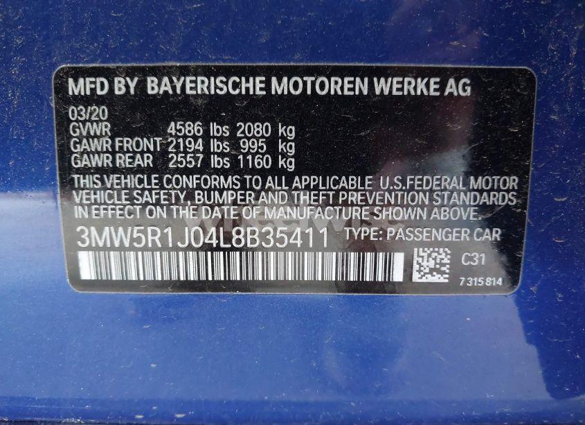 Photo 9 of 2020 Bmw 330i (VIN 3MW5R1J04L8B35411)