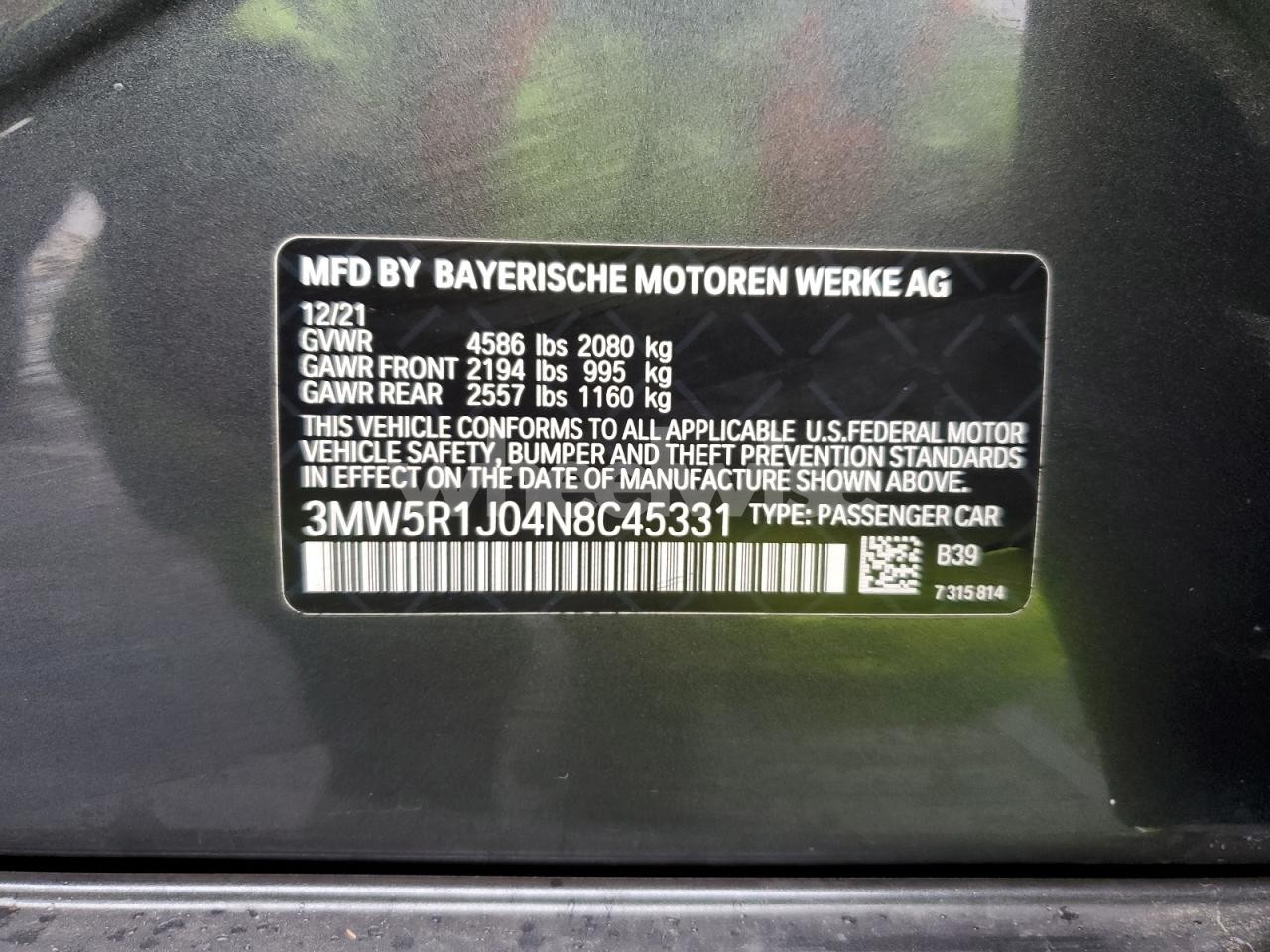 Photo 12 of 2022 BMW 330I (VIN 3MW5R1J04N8C45331)
