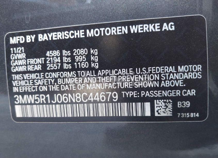 Photo 9 of 2022 Bmw 330i N/A (VIN 3MW5R1J06N8C44679)