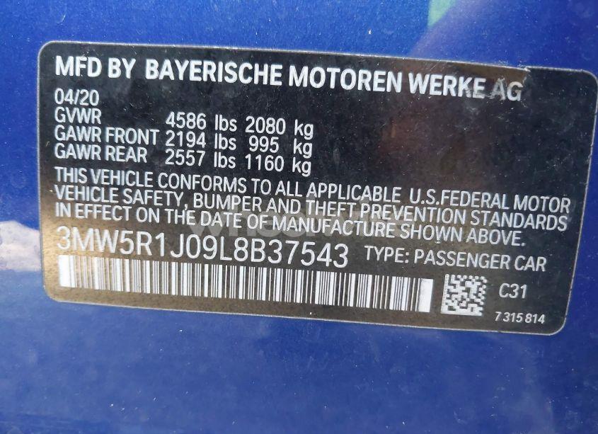Photo 9 of 2020 Bmw 330i (VIN 3MW5R1J09L8B37543)