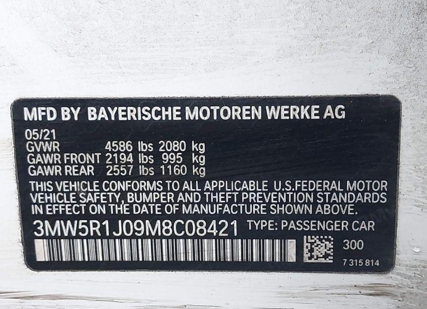 Photo 9 of 2021 Bmw 330i (VIN 3MW5R1J09M8C08421)
