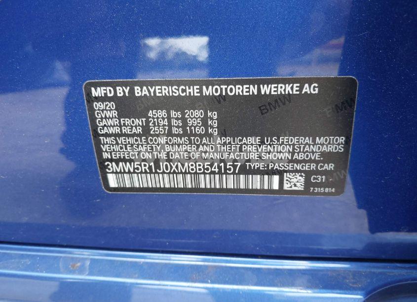 Photo 9 of 2021 Bmw 330i (VIN 3MW5R1J0XM8B54157)