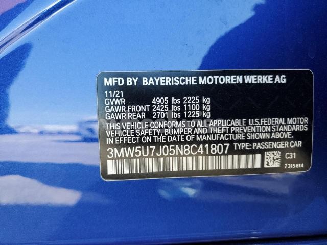 Photo 3 of 2022 BMW M340I (VIN 3MW5U7J05N8C41807)