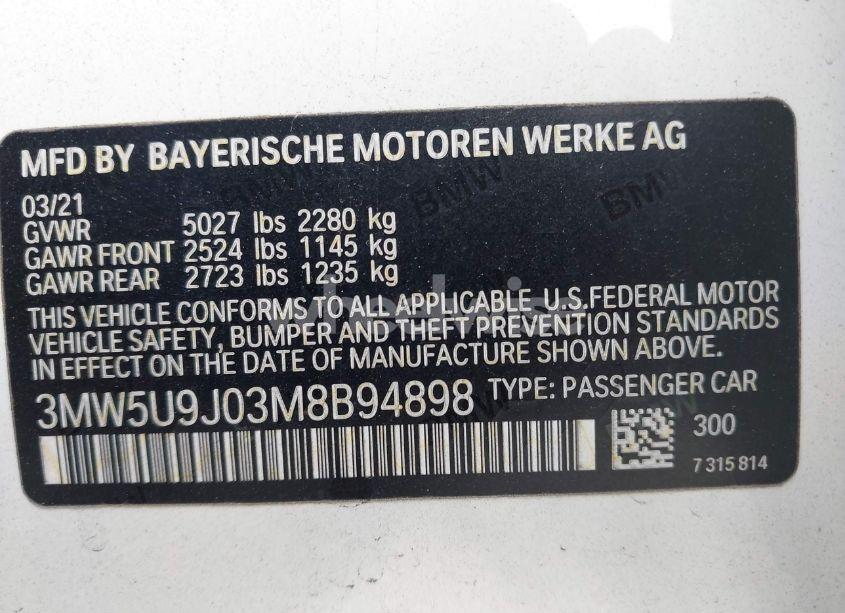 Photo 9 of 2021 Bmw 3 SERIES M340I XDRIVE (VIN 3MW5U9J03M8B94898)