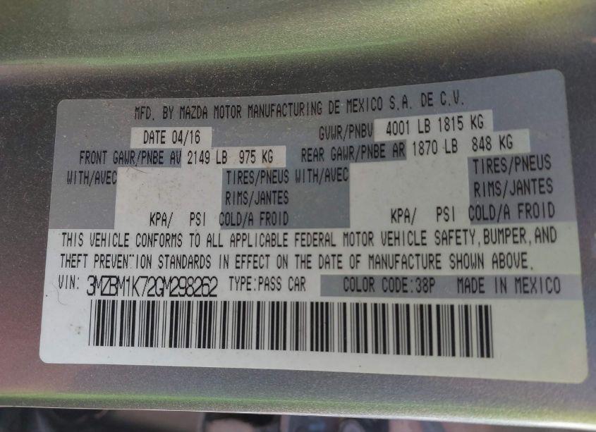Photo 9 of 2016 Mazda Mazda3 I SPORT (VIN 3MZBM1K72GM298262)