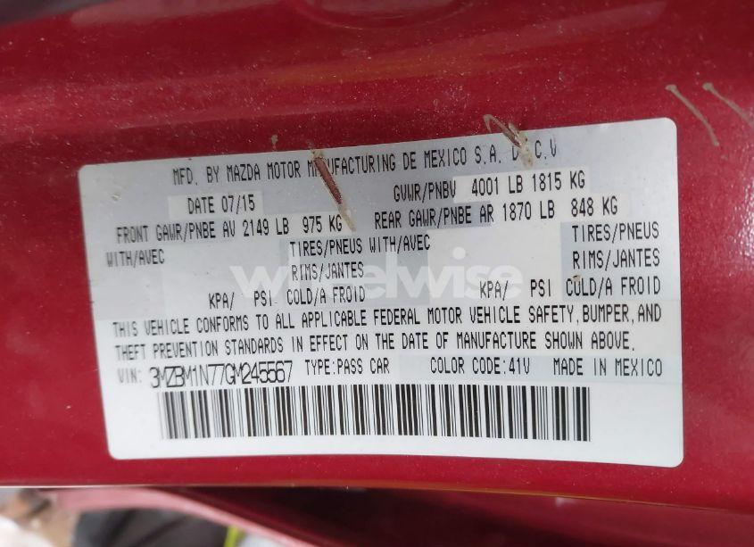 Photo 9 of 2016 Mazda Mazda3 I GRAND TOURING (VIN 3MZBM1N77GM245567)