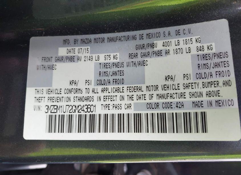 Photo 9 of 2016 Mazda Mazda3 I SPORT (VIN 3MZBM1U72GM243601)