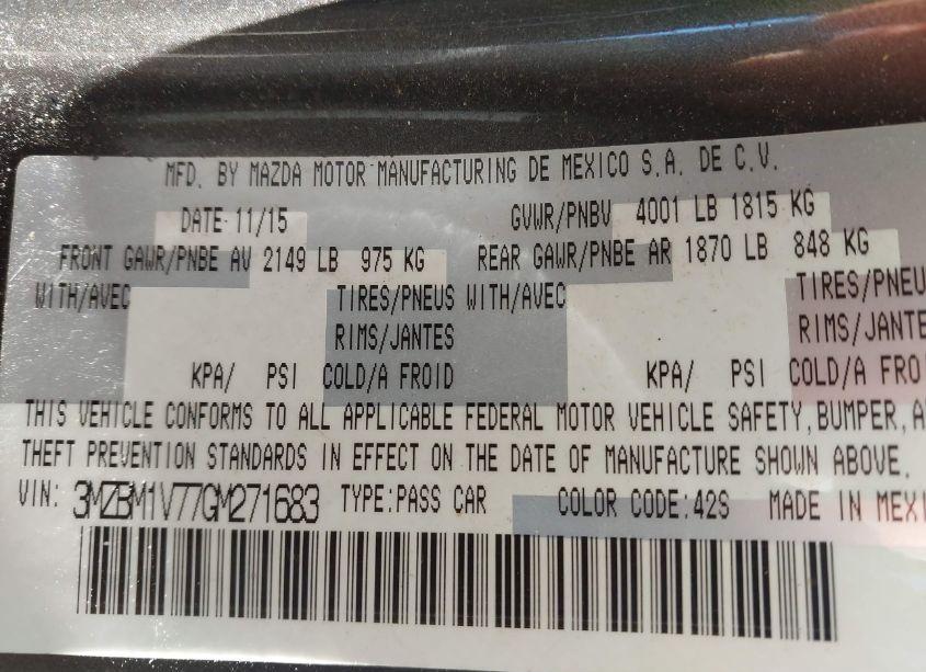 Photo 9 of 2016 Mazda Mazda3 I TOURING (VIN 3MZBM1V77GM271683)