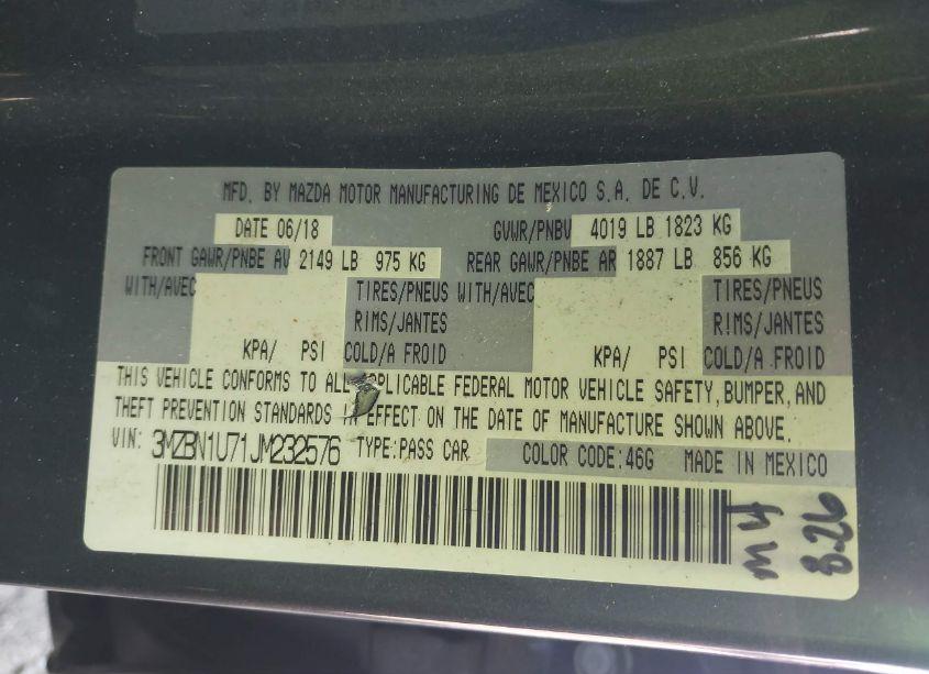 Photo 9 of 2018 Mazda Mazda3 SPORT (VIN 3MZBN1U71JM232576)