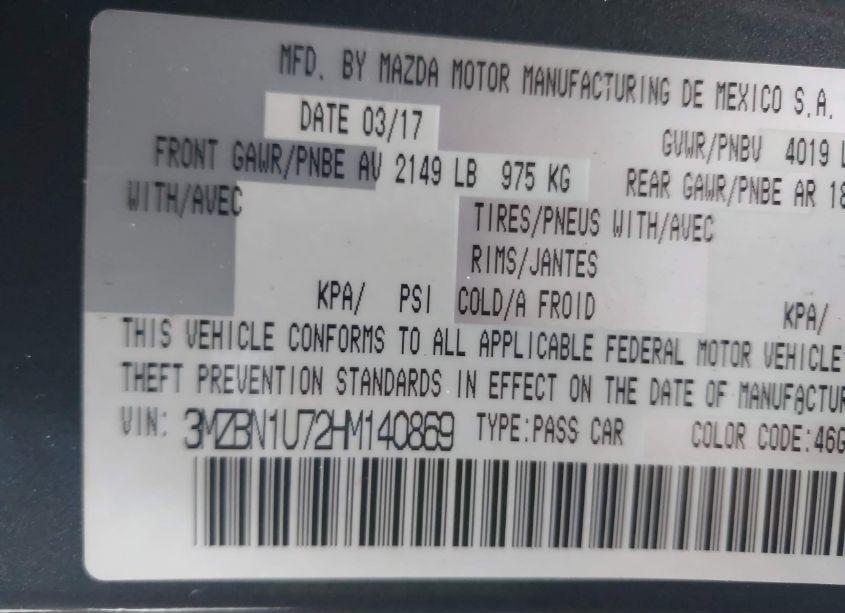 Photo 9 of 2017 Mazda Mazda3 SPORT (VIN 3MZBN1U72HM140869)