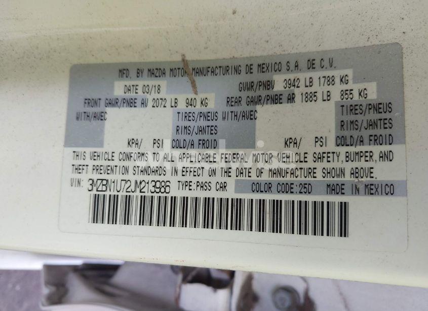 Photo 9 of 2018 Mazda Mazda3 SPORT (VIN 3MZBN1U72JM213986)