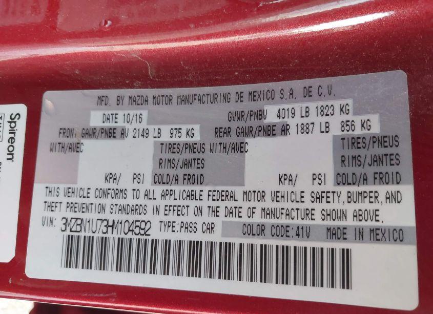 Photo 9 of 2017 Mazda Mazda3 SPORT (VIN 3MZBN1U73HM104592)