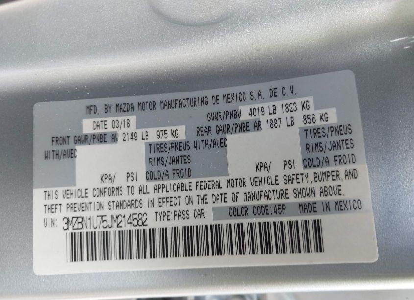 Photo 9 of 2018 Mazda Mazda3 SPORT (VIN 3MZBN1U75JM214582)