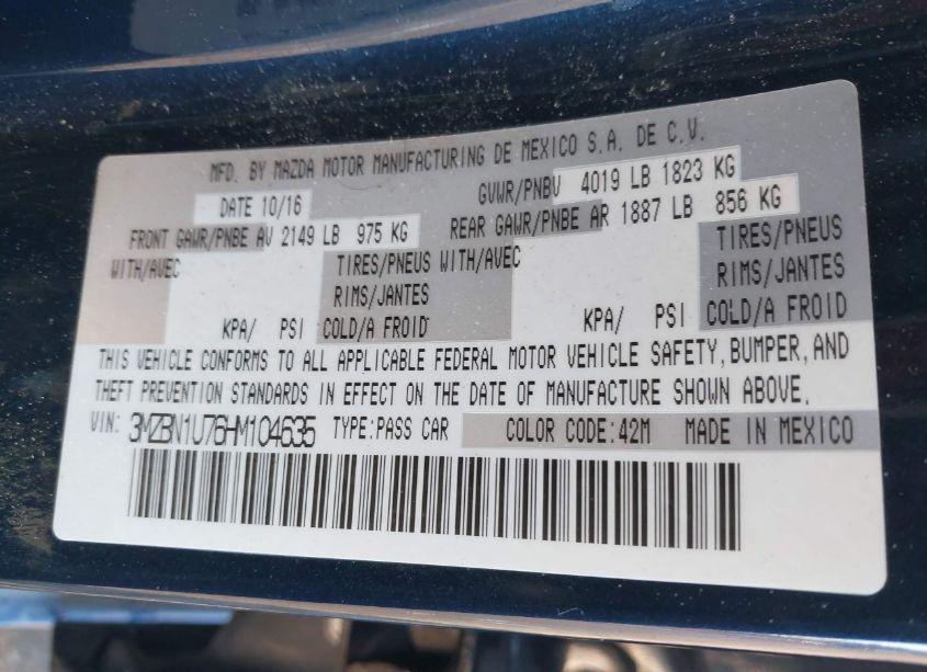 Photo 9 of 2017 Mazda Mazda3 SPORT (VIN 3MZBN1U76HM104635)