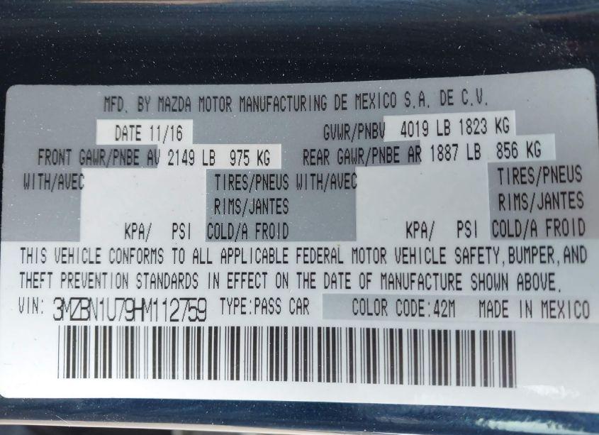 Photo 9 of 2017 Mazda Mazda3 SPORT (VIN 3MZBN1U79HM112759)