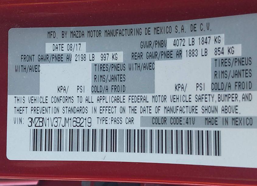 Photo 9 of 2018 Mazda Mazda3 TOURING (VIN 3MZBN1V37JM169219)