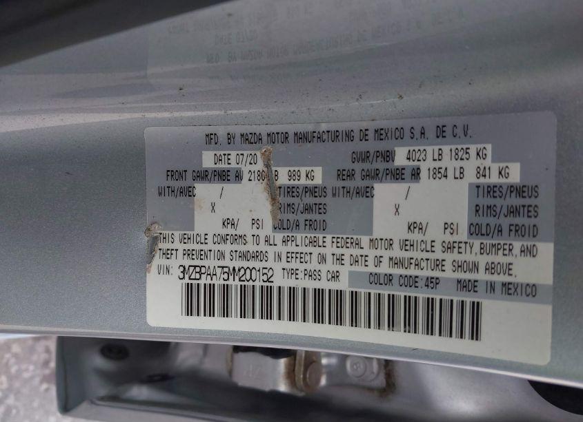 Photo 9 of 2021 Mazda Mazda3 2.0 (VIN 3MZBPAA75MM200152)