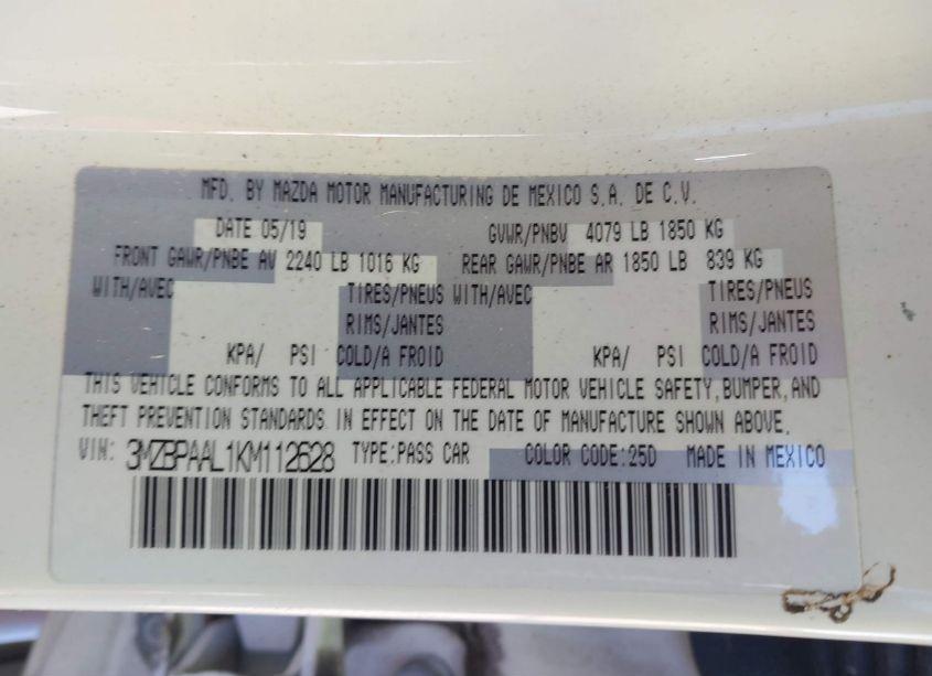 Photo 9 of 2019 Mazda Mazda3 SELECT PACKAGE (VIN 3MZBPAAL1KM112628)