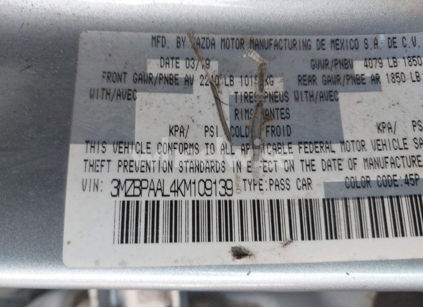 Photo 9 of 2019 Mazda Mazda3 SELECT PACKAGE (VIN 3MZBPAAL4KM109139)