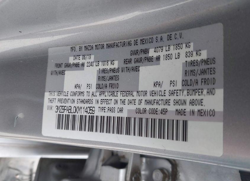 Photo 9 of 2019 Mazda Mazda3 (VIN 3MZBPABL0KM114059)