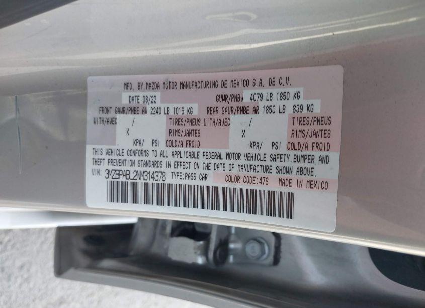 Photo 9 of 2022 Mazda Mazda3 SELECT (VIN 3MZBPABL2NM314378)