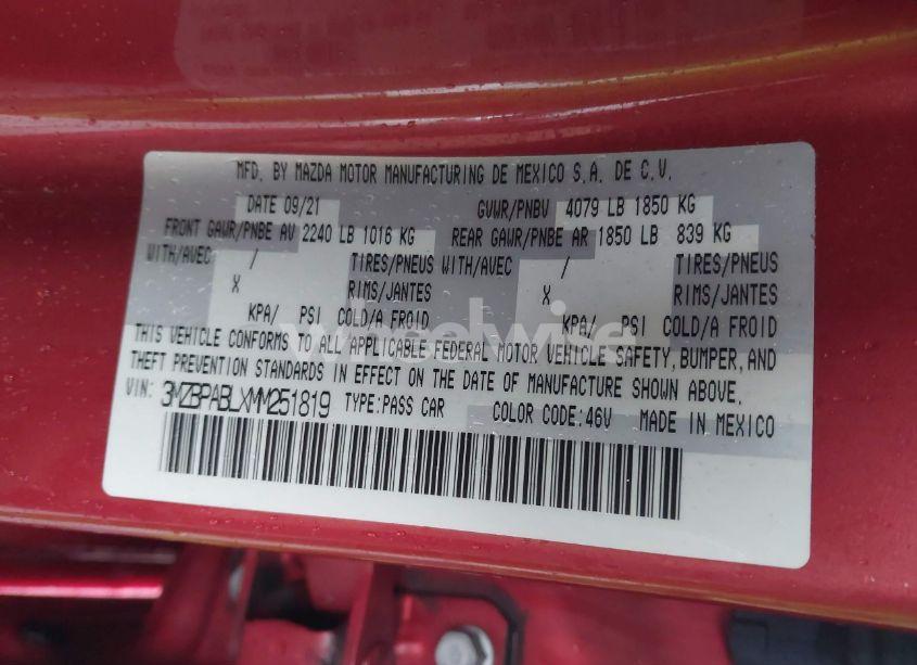 Photo 9 of 2021 Mazda Mazda3 SELECT (VIN 3MZBPABLXMM251819)