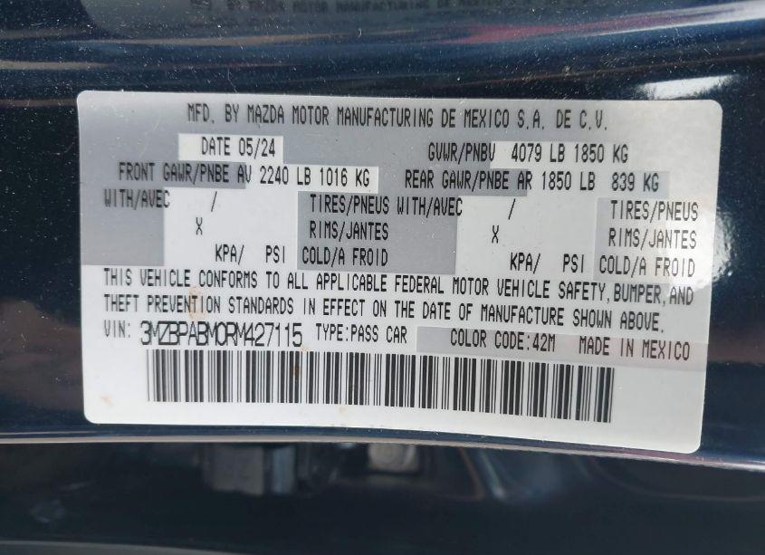 Photo 9 of 2024 Mazda Mazda3 2.5 S SELECT SPORT (VIN 3MZBPABM0RM427115)