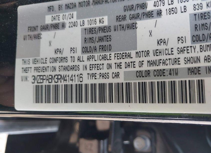 Photo 9 of 2024 Mazda Mazda3 2.5 S SELECT SPORT (VIN 3MZBPABM3RM414116)