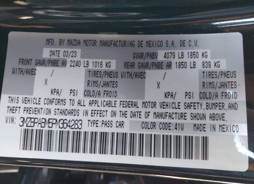 Photo 9 of 2023 Mazda Mazda3 2.5 S SELECT (VIN 3MZBPABM5PM364283)