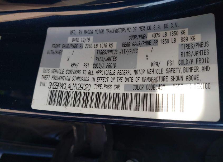 Photo 9 of 2020 Mazda Mazda3 SELECT PACKAGE (VIN 3MZBPACL4LM129020)