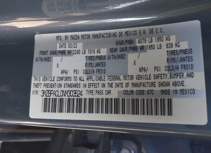 Photo 9 of 2022 Mazda Mazda3 (VIN 3MZBPACLONM3O3524)
