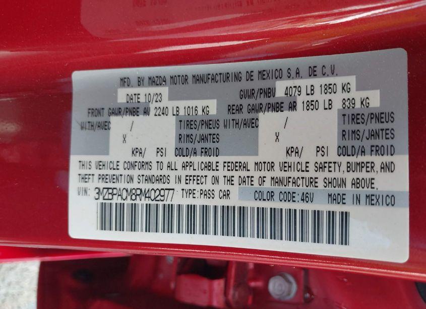 Photo 9 of 2024 Mazda Mazda3 2.5 S PREFERRED (VIN 3MZBPACM8RM402977)