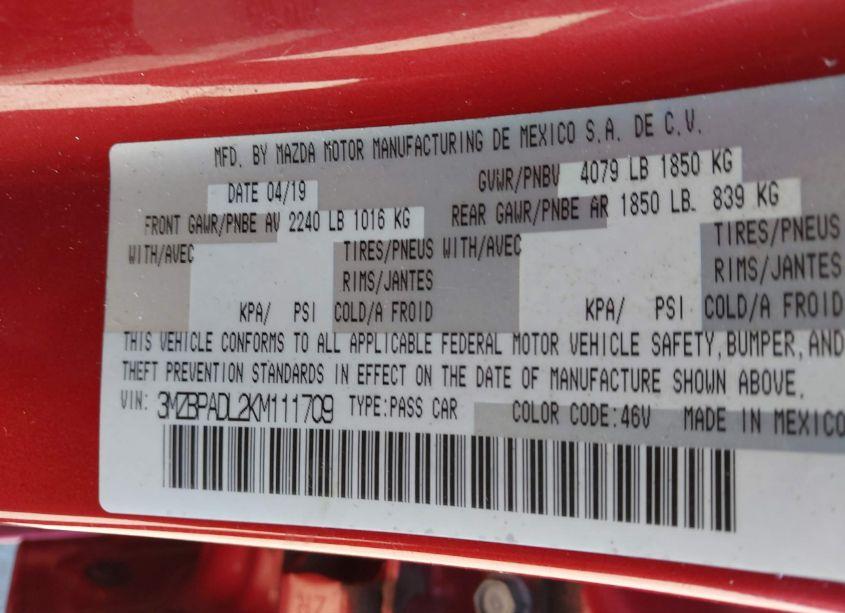 Photo 9 of 2019 Mazda Mazda3 PREFERRED PACKAGE (VIN 3MZBPADL2KM111709)