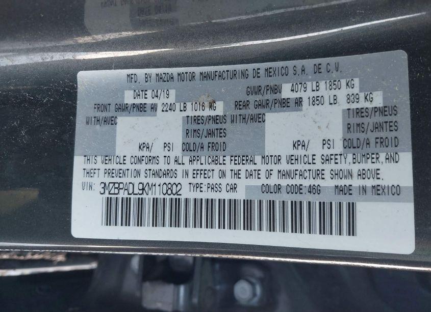 Photo 9 of 2019 Mazda Mazda3 PREFERRED PACKAGE (VIN 3MZBPADL9KM110802)