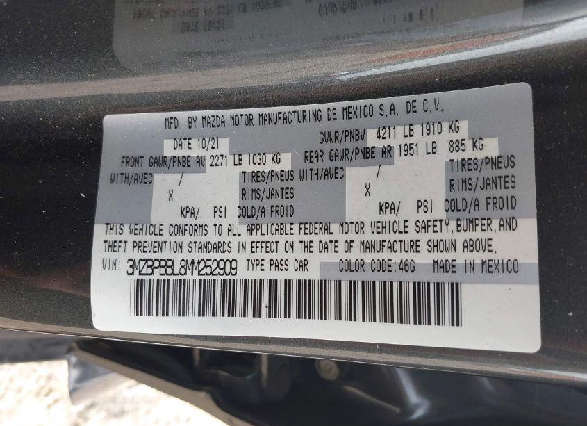 Photo 9 of 2021 Mazda Mazda3 SELECT (VIN 3MZBPBBL8MM252909)