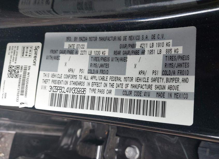 Photo 9 of 2022 Mazda Mazda3 PREFERRED (VIN 3MZBPBCL4NM309896)