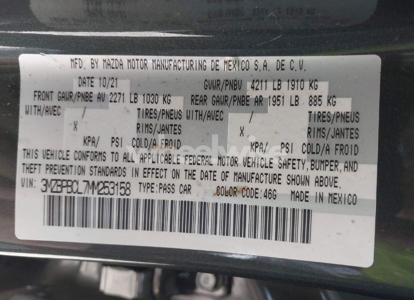 Photo 9 of 2021 Mazda Mazda3 PREFERRED (VIN 3MZBPBCL7MM253158)