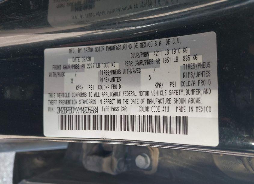 Photo 9 of 2021 Mazda Mazda3 PREMIUM (VIN 3MZBPBDMXMM205984)