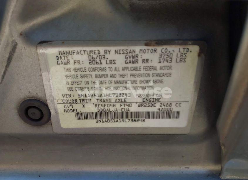 Photo 9 of 2004 Nissan Sentra 2.5S (VIN 3N1AB51A14L738243)