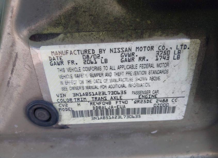 Photo 9 of 2003 Nissan Sentra GXE LIMITED EDITION (VIN 3N1AB51A23L730635)