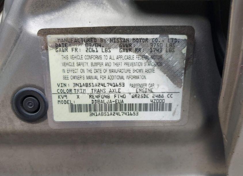 Photo 9 of 2004 Nissan Sentra 2.5S (VIN 3N1AB51A24L741653)