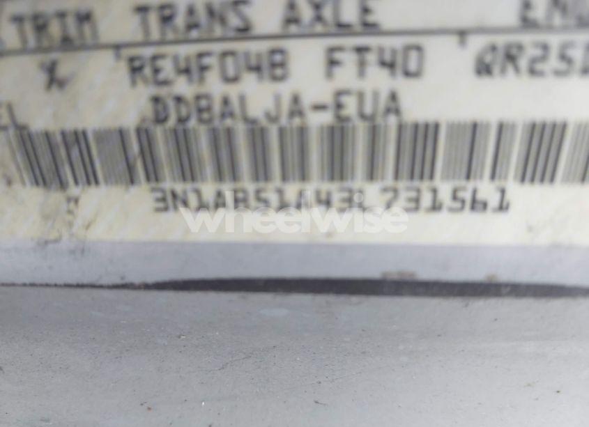 Photo 9 of 2003 Nissan Sentra GXE LIMITED EDITION (VIN 3N1AB51A43L731561)