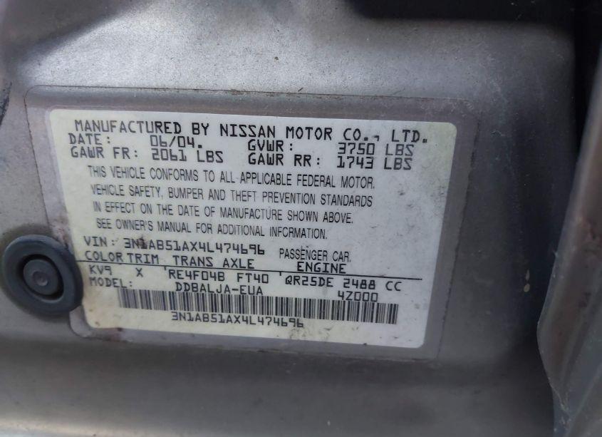 Photo 9 of 2004 Nissan Sentra 2.5S (VIN 3N1AB51AX4L474696)
